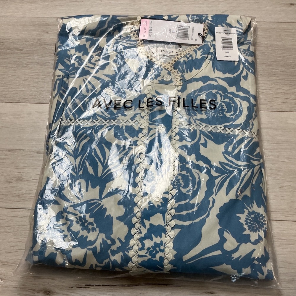 Avec Les Filles Floral Midi Dress Blue Size 12 New With Tags - Picture 3 of 5